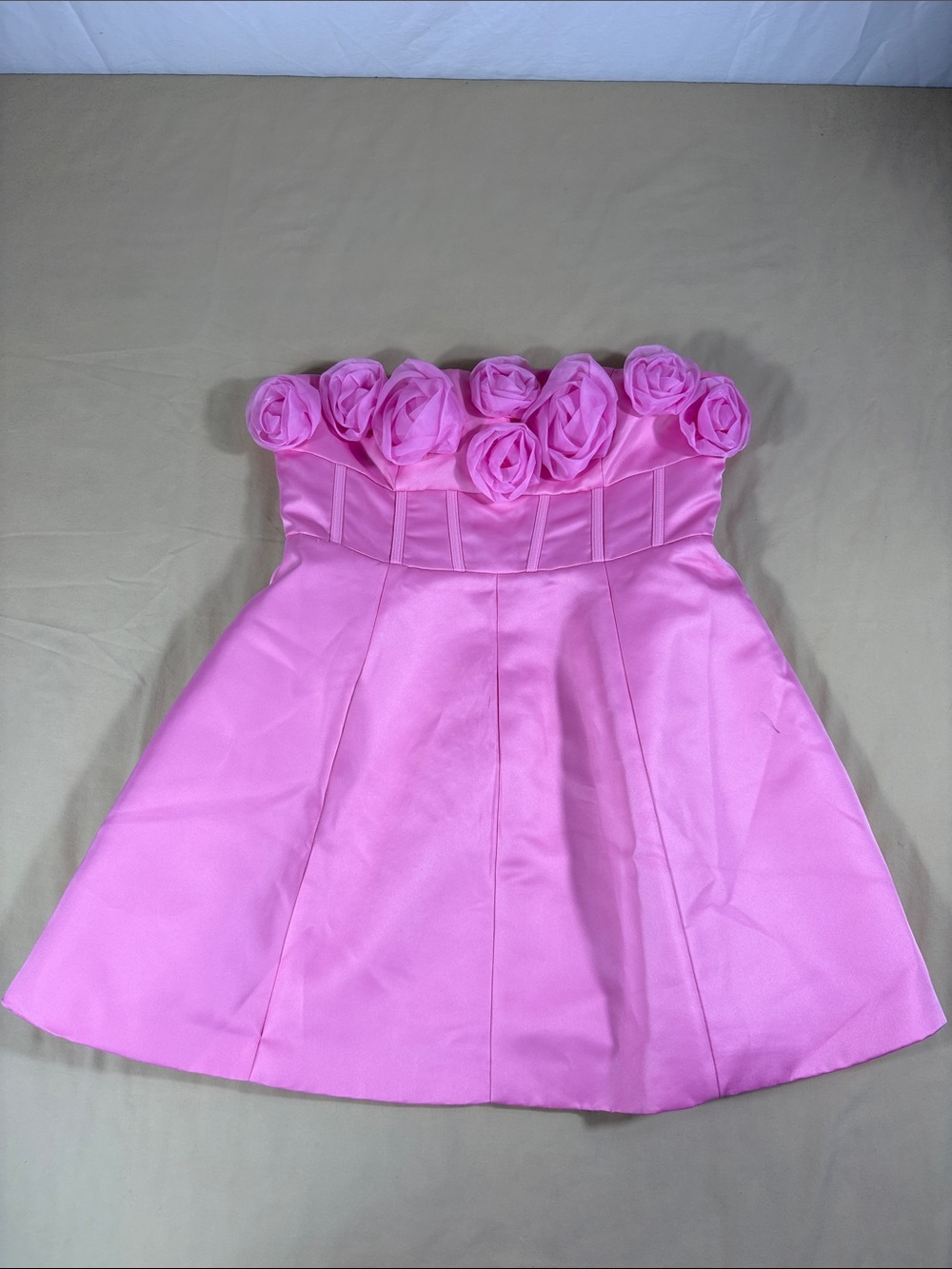Fashion Nova Bliss Corset Mini Dress Size XL Pink 3D Rosette Strapless NWT